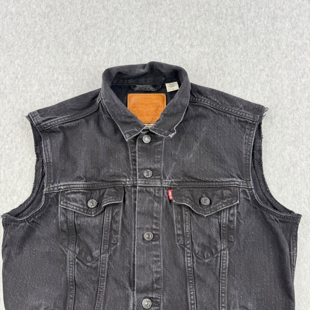Levis Premium Vest Mens Large Black Trucker Big E Sleeveless Type 3 Jacket - Picture 2 of 10